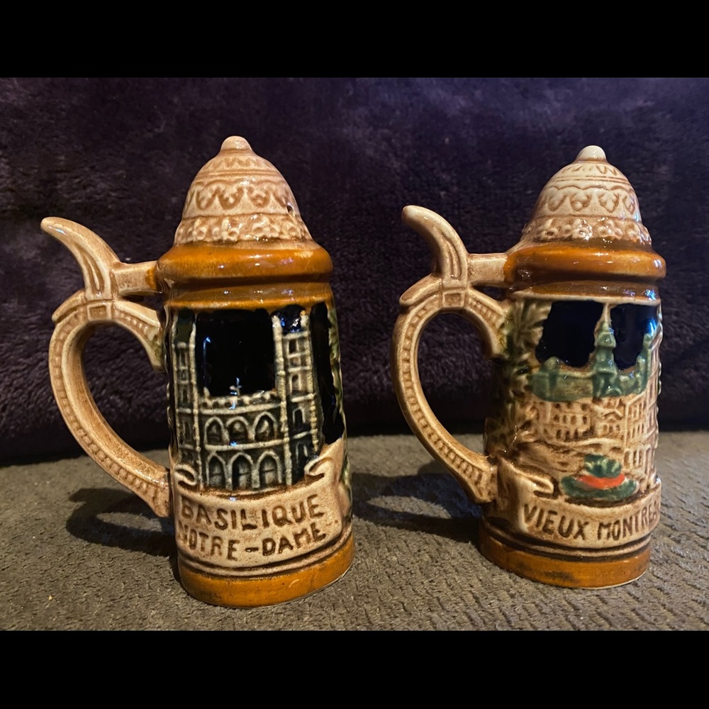 Vintage Ceramic German Beer Stein Notre Dame/Montreal Salt and Pepper Shakers